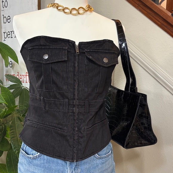 Forever 21 Tops - Black Strapless Denim Zip Top